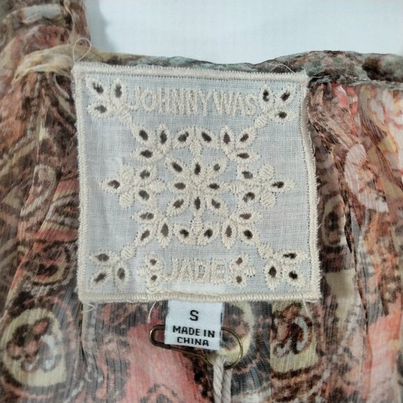 NWT $235 Johnny Was Kanarra Sheer Silk Tunic Blouse S Patchwork Floral Boho - Picture 3 of 6